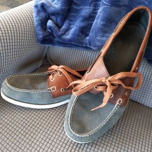 Dry-Dock Original Navy and Brown Leather Casual Lace Up Deck Boat  Shoes Mens 13